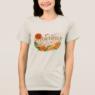 Bela Arte Floral Camiseta Positiva Bordada