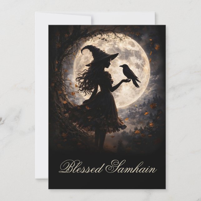 Bela Bênção de Samhain com Bruxa e Corvo (Frente)