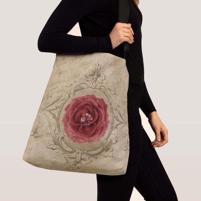 Bela Bolsa Tote Floral Rosa Vermelha (Close Up)