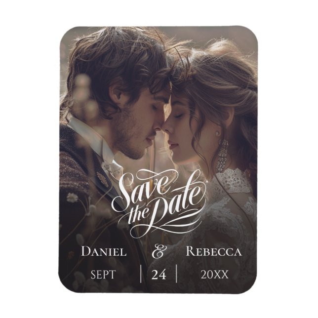 Bela Caligrafia - Ímã de Foto de Salvar a Data (Vertical)