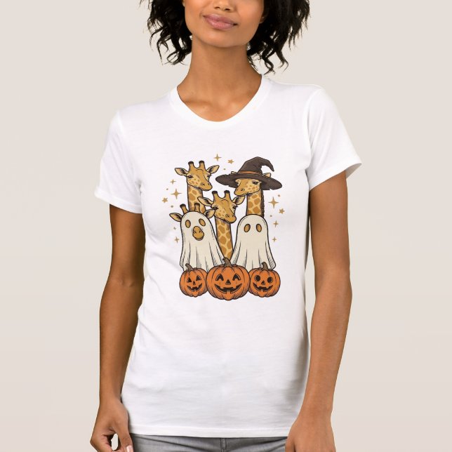 Bela Camisa de Halloween Girafa Fantasma Abóbora D (Frente)