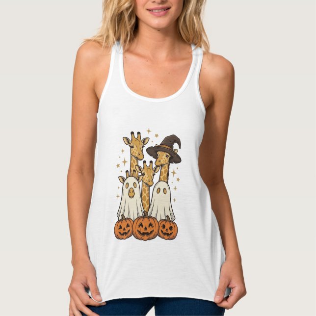 Bela Camisa de Halloween Girafa Fantasma Abóbora D (Frente)
