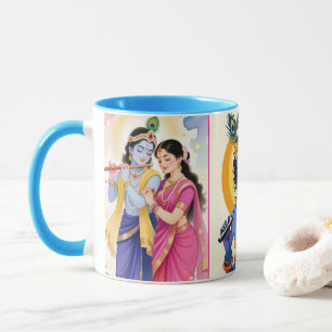 Bela Caneca de Café com Acento Azul Radha Krishna