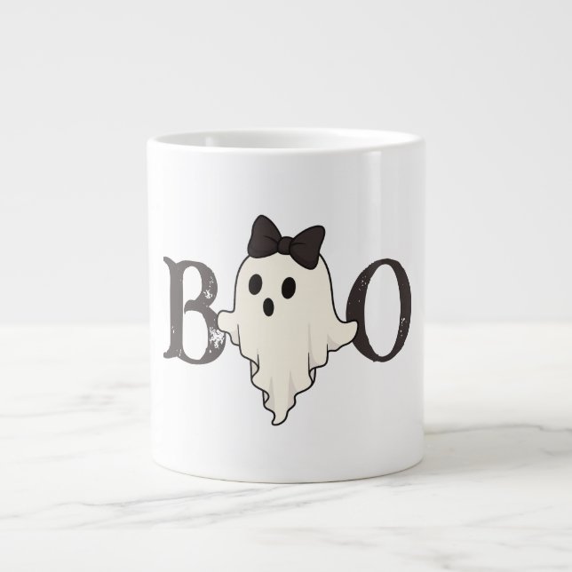Bela caneca de Halloween - Fantasma "Boo" com Arco (Frente)