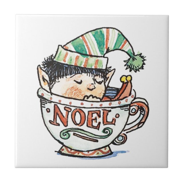 Bela caricatura de Natal Elf Dormindo numa Taça de (Frente)