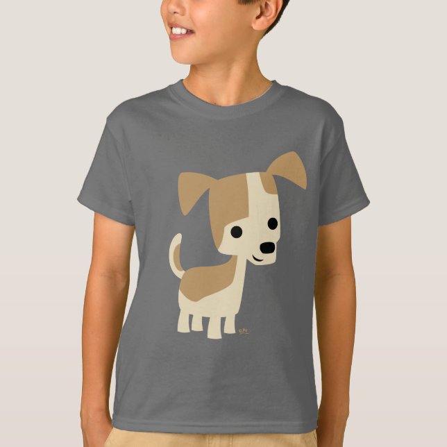 Bela Caricatura Inquisitiva Cão Cachorro Camiseta (Frente)