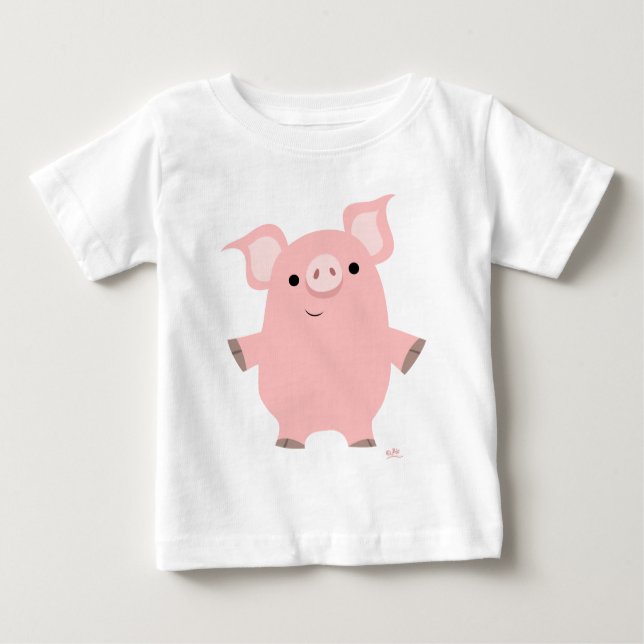 Bela Cartoon Inquisitiva Porco Camiseta Bebê (Frente)