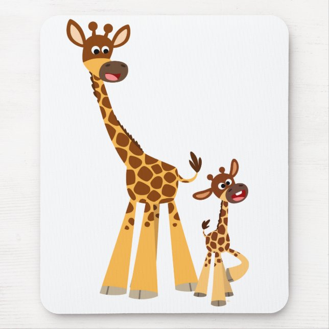 Bela Cartoon Madre Giraffe e Calf Mousepad (Frente)