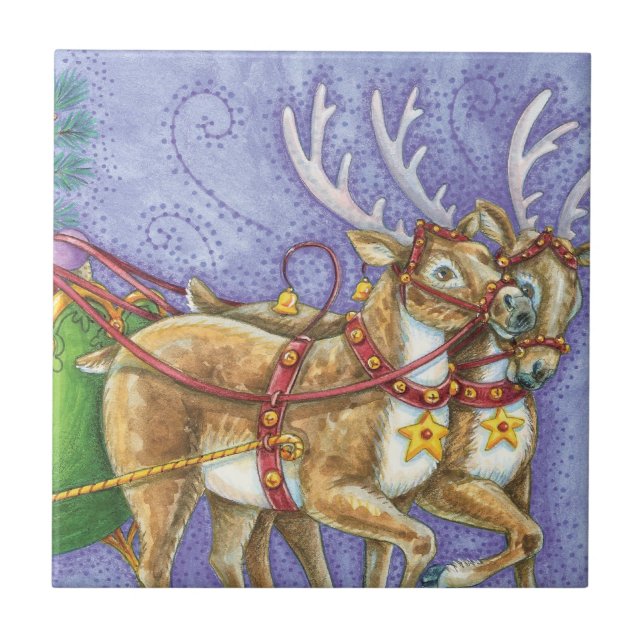 Bela Cartoon Natal Papai Noel Sleigh Reindeer (Frente)