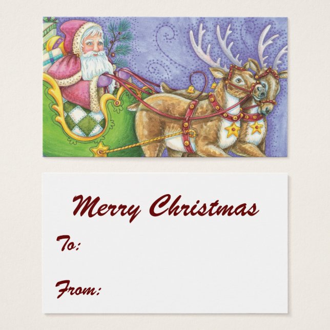 Bela Cartoon Natal Papai Noel Sleigh Reindeer (Frente & Verso)