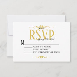 Bela e elegante placa RSVP branca e Dourada
