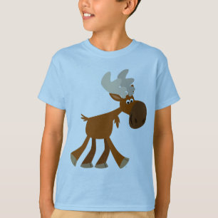 Bela e Feliz Cartoon Moose Crianças Camisa