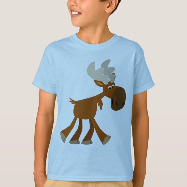 Bela e Feliz Cartoon Moose Crianças Camisa (Frente)
