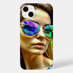 Bela Garota com Reflexo de Flores nos Óculos de So