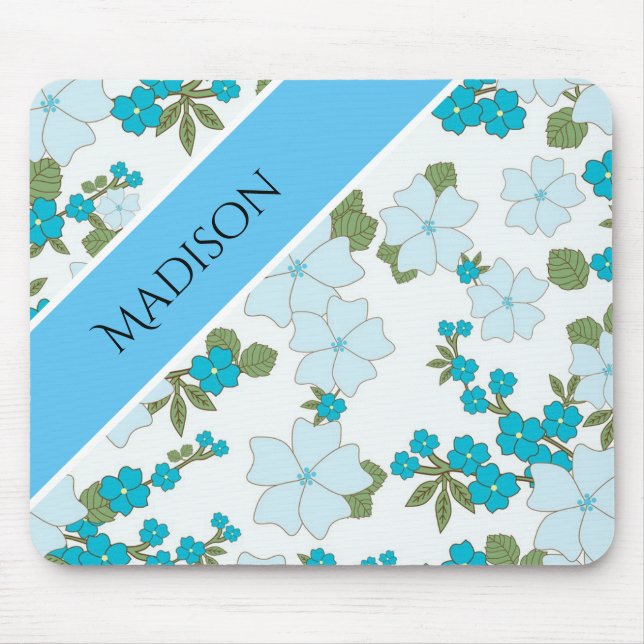 Bela Girina Flor Personalizada Nome Blue Mouse Pad (Frente)