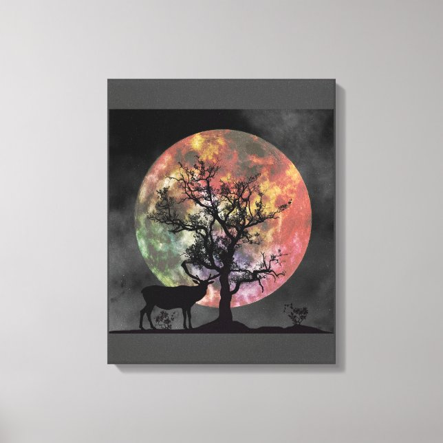 Bela Lua Cheia Silhouette Canvas Wall Art (Frente)