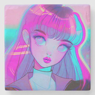 Bela Menina Anime Neon Pedra Porta-Copos
