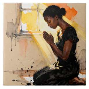 Bela Mulher Afro-Americana Abstrata Rezando