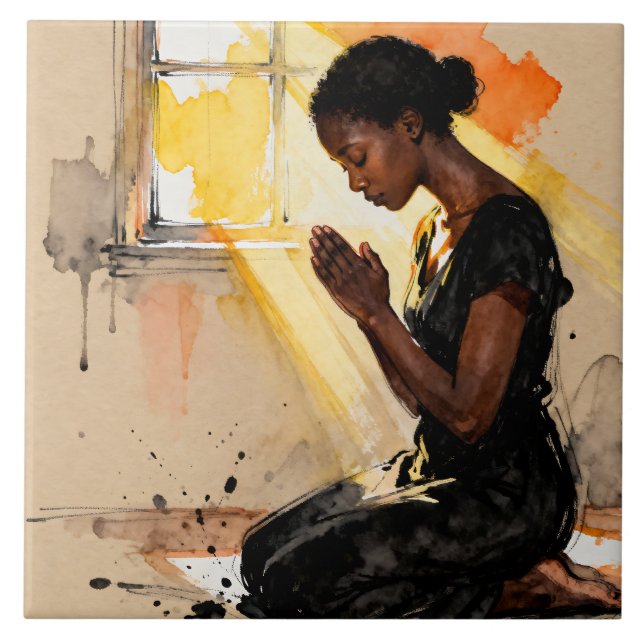 Bela Mulher Afro-Americana Abstrata Rezando (Frente)