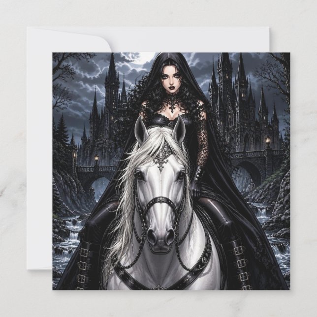 Bela Mulher Gótica em Cavalo Branco (Frente)