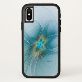 Bela Pequena Flor Fractal Dourada Azul