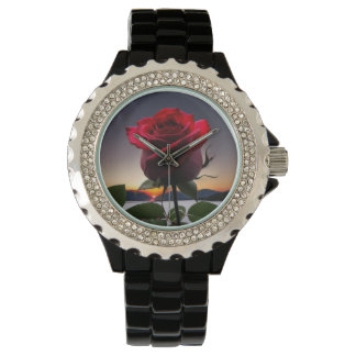 Bela Rosa e relógio de design personalizado sunset