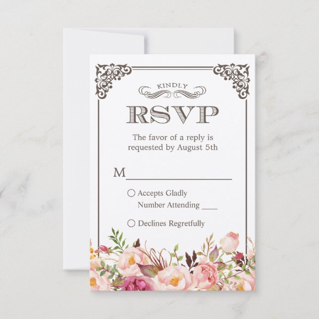 Bela Rustic Floral Real Kraft Casamento RSVP (Frente)