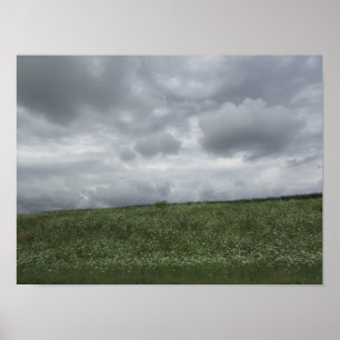 Bela vista panorâmica, nuvens e prados Poster