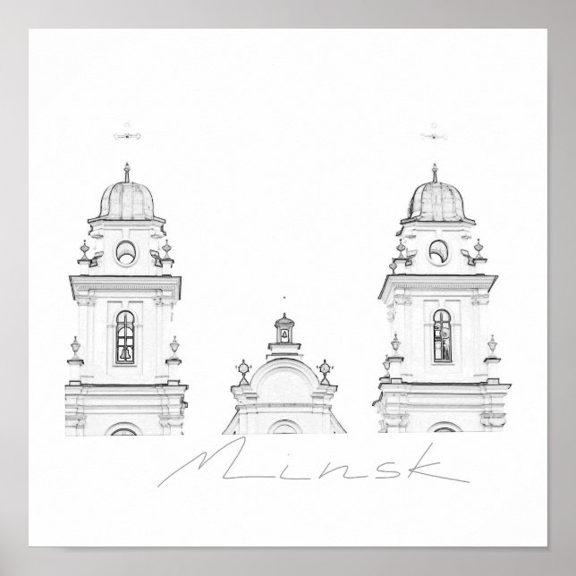 Belarus Minsk Styized Architecture Sketch Poster (Frente)