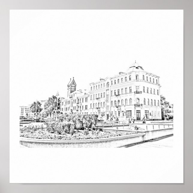 Belarus Minsk Stylized Architecture Sketch Poster (Frente)