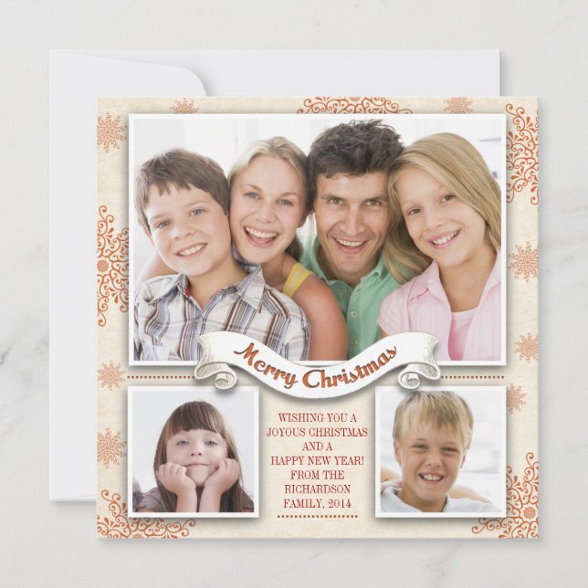 belas 3 fotos, feliz cartão com fotos de Natal (Frente)