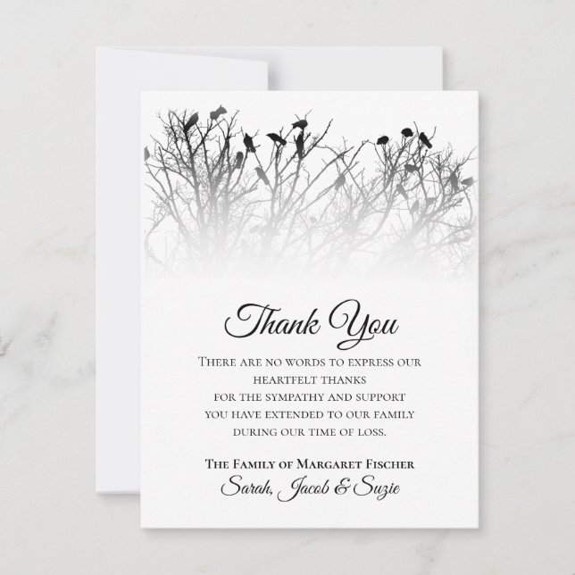 Belas Aves em Árvores Obrigado Cartão de condolênc (Frente)