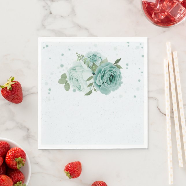 belas flores azuis guardanapos botânicos verdes (Insitu)