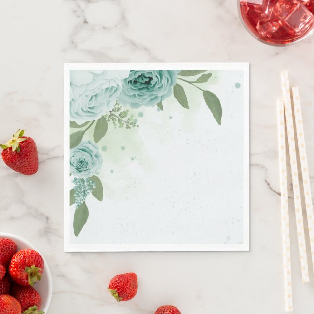 belas flores azuis guardanapos botânicos verdes (Insitu)