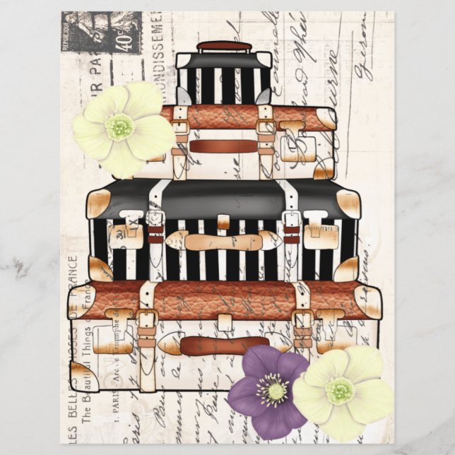 Belas malas de viagem vintage para scrapbooking  (Frente)