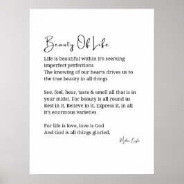 Beleza da vida Poem Wall Art Poster