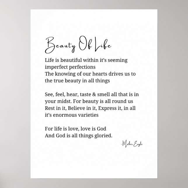 Beleza da vida Poem Wall Art Poster (Frente)