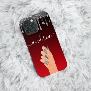 Beleza do artista de unhas de glitter de prata