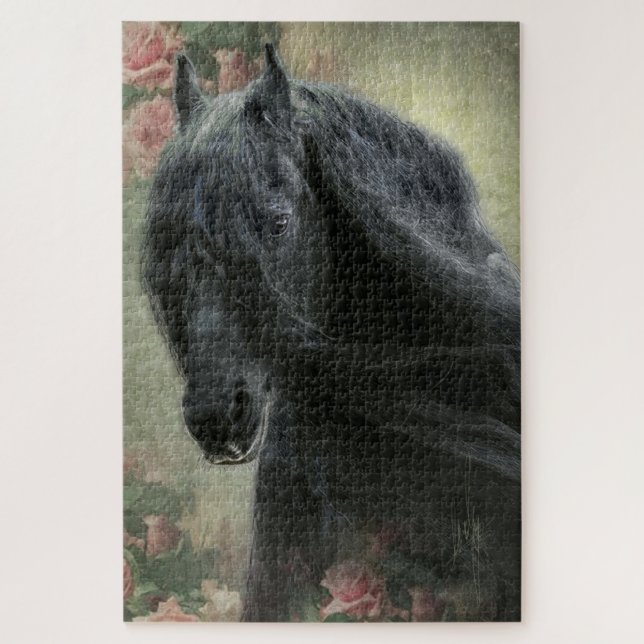 Beleza Negra Cavalo Frísia - Quebra-cabeça (Vertical)