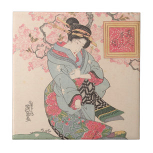 Beleza sob Cherry Blossoms Vintage Ukiyo-e