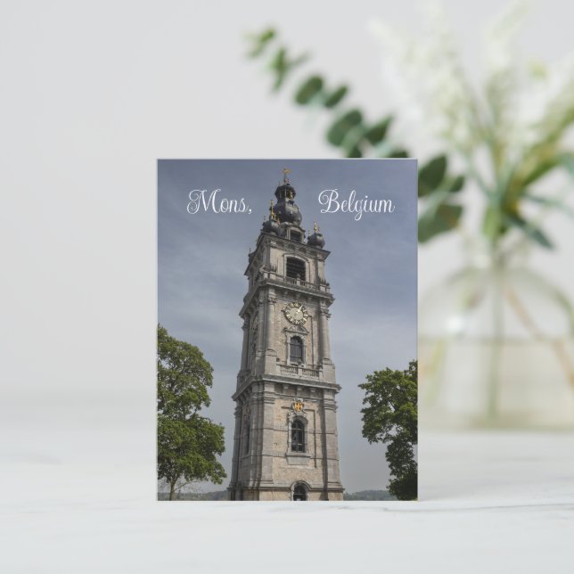 Belfry of Mons, cartão postal belga (Em pé/Frente)