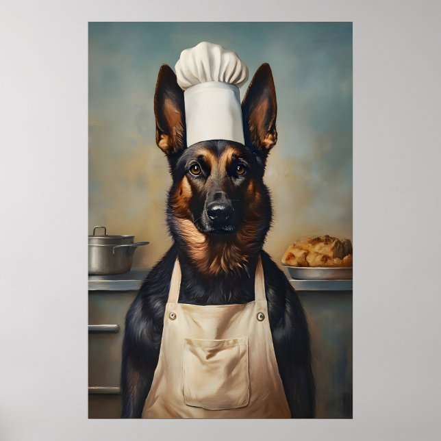 Belgian Malinois In Chefs Hat Poster, Pet Poster (Frente)