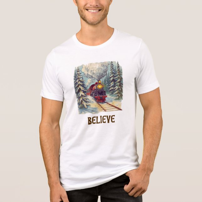 Believe Christmas Train T-Shirt | Holiday Gift | (Frente)