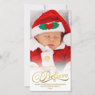 BELIEVE Faux Gold Foil Cartões de foto de Natal