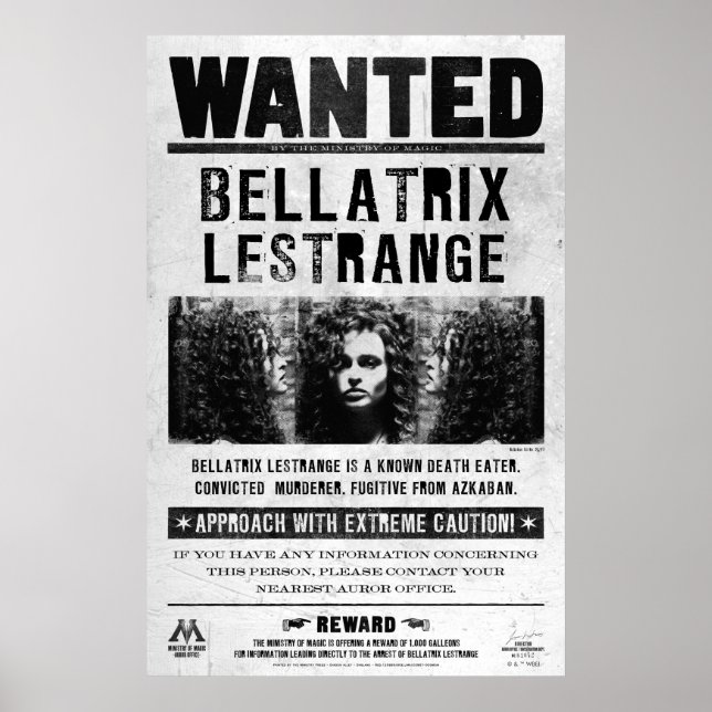 Bellatrix Lestrange Wanted Poster (Frente)