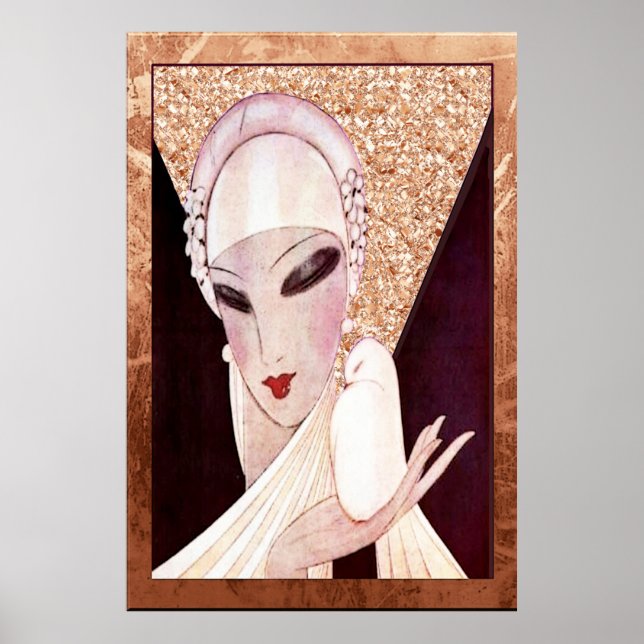 Belo Art Deco Lady (com pássaro) Poster (Frente)