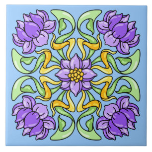Belo azulejo de Arte Nouveau com flores roxas