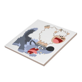 Belo Azulejo de Cartoon Ovina e Lobo