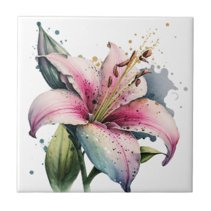 Belo Azulejo de cerâmica botânica Lily Vintage