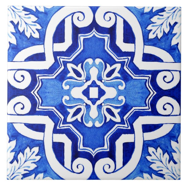 Belo Azulejo de cerâmica de estilo pintado azul. (Frente)